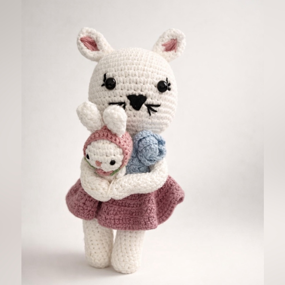 Handmade 100% Cotton Crochet Bunny Doll Cottagecore Easter Decor Amigurumi Plush